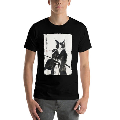 Samurai Cat Vintage Ukiyo-e Warrior Art Graphic Cat Art  Easy-care T-Shirt