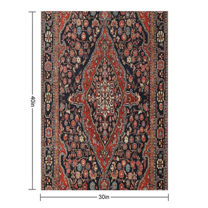 Persia Sarouk 19th Century Authentic Colorful Picture of A Vibrant Red And Black Rug Throw Blanket
