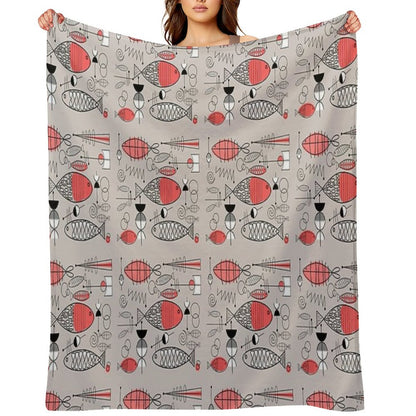 Mid-Century Fish Salmon Pink Throw Blanket