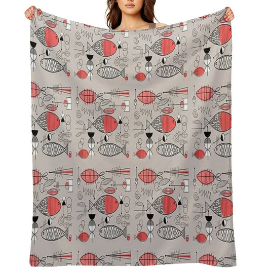 Mid-Century Fish Salmon Pink Throw Blanket