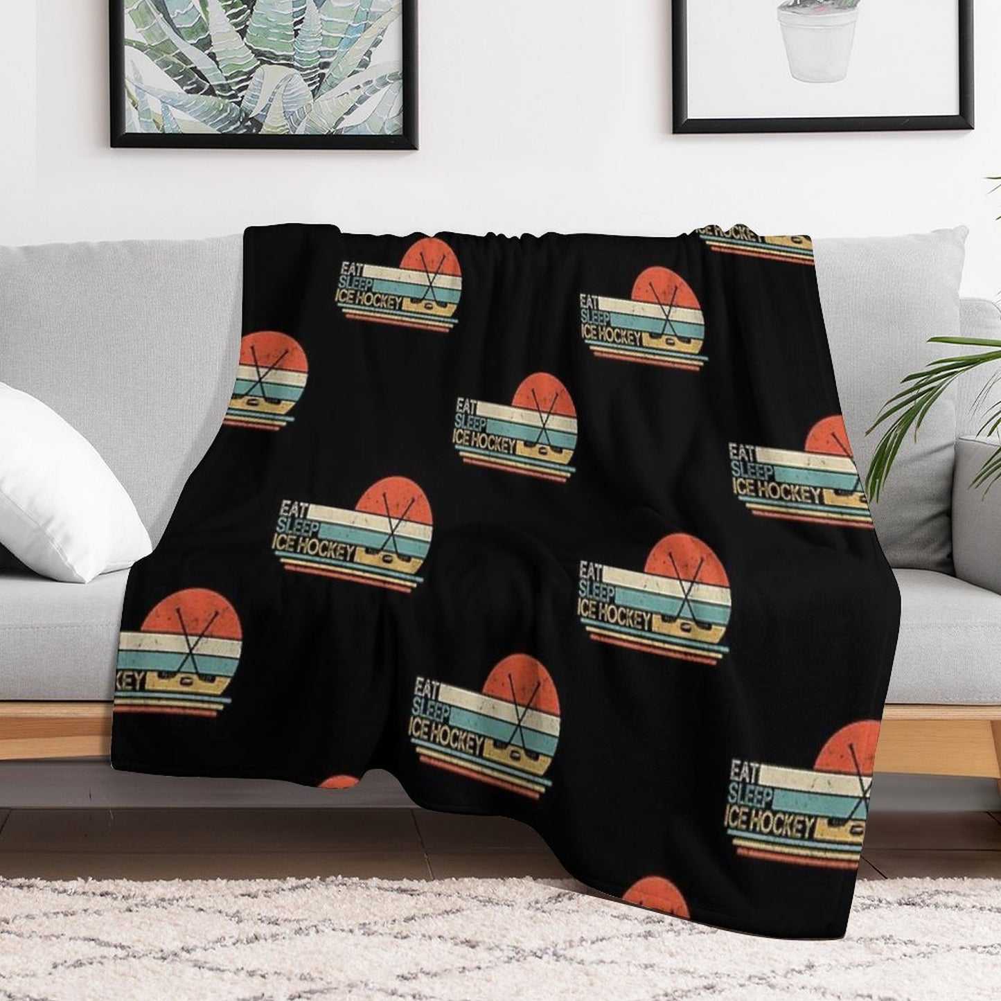 Ice Hockey Vintage Eat Sleep Throw Blanket