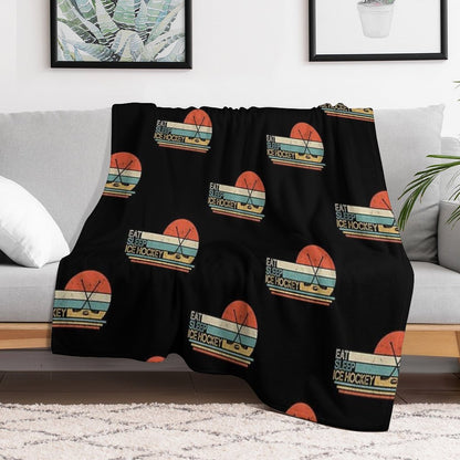 Ice Hockey Vintage Eat Sleep Throw Blanket