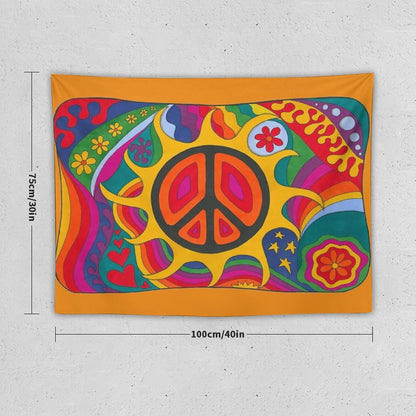 Psychedelic Flaming Peace Tapestry