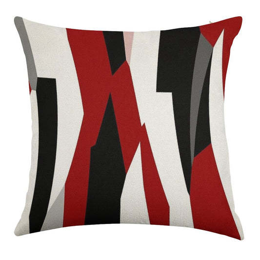 Red Black And White Abstract Linen Throw Pillow Cover