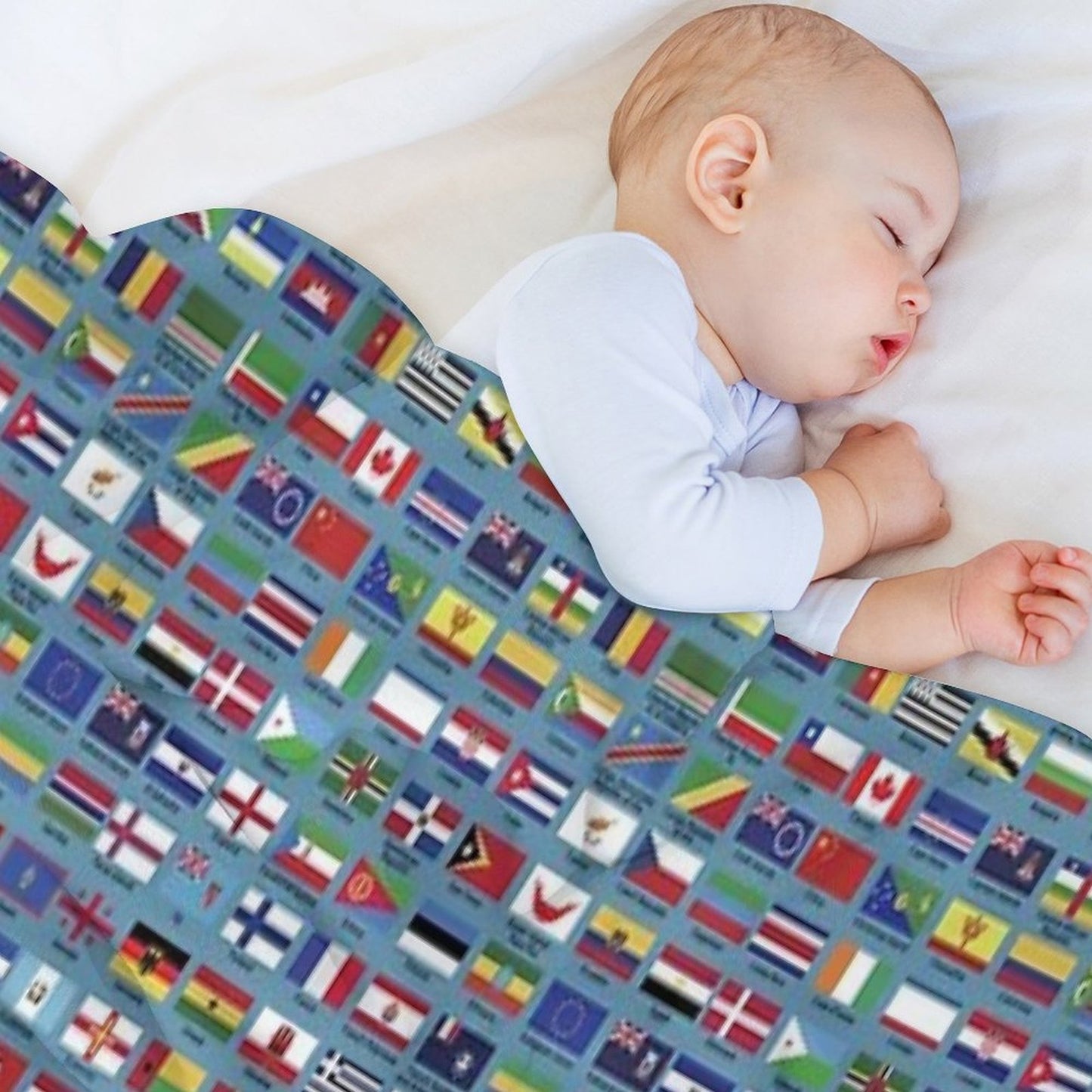 World Flags with Country Names  - Blue Throw Blanket