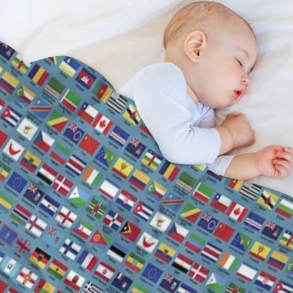 World Flags with Country Names  - Blue Throw Blanket
