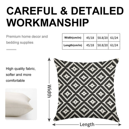 Aztec - White on Black Linen Throw Pillow Cover