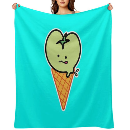 Kawaii Green Tomato Mascot No. 4 Throw Blanket