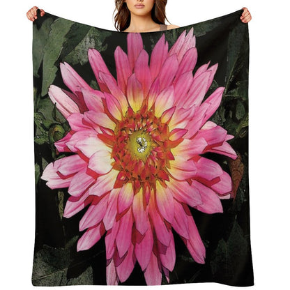 Pretty in Pink Blooming Flower Water Color Throw Blanket