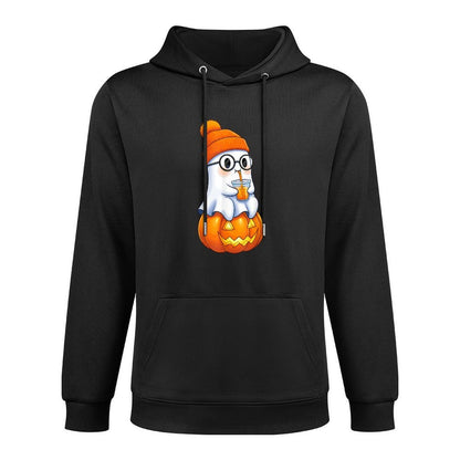 Ghost with Bubble Tea And Pumpkin Halloween Easy Care Hoodie
