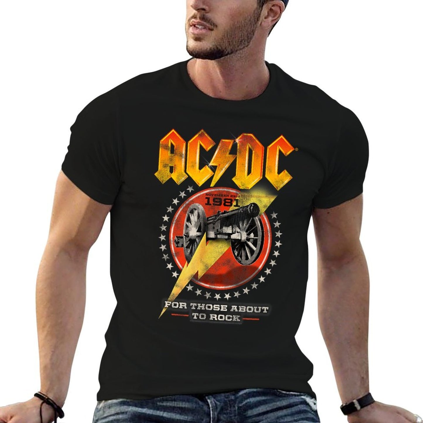 ACDC Rock Music Band For Those About To Rock 1981  Slim-fit Cut T-Shirt