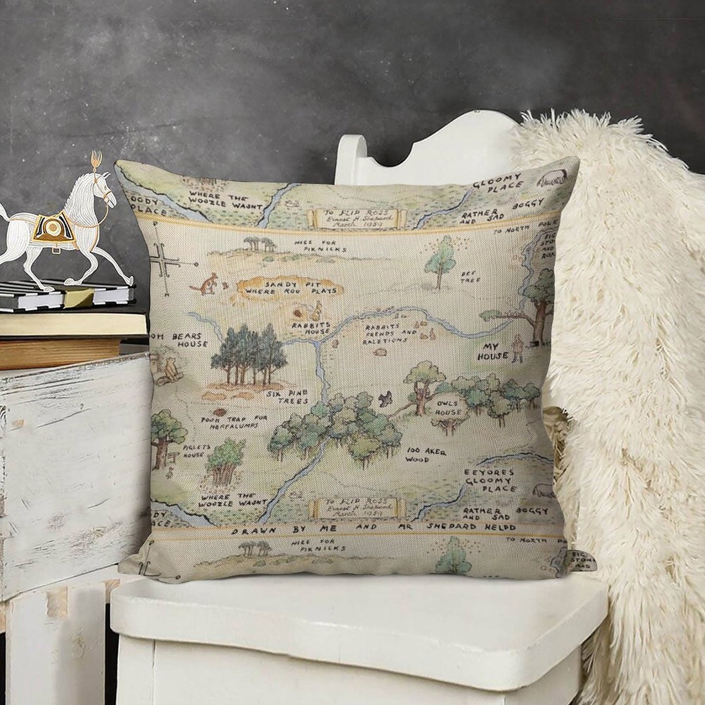 Hundred Acre Wood Map Linen Throw Pillow Cover