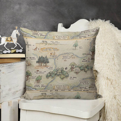 Hundred Acre Wood Map Linen Throw Pillow Cover