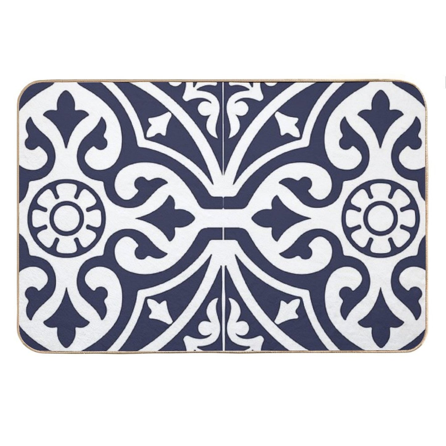 Hamptons Blue And White Moroccan Talavera Tile Bath Mat