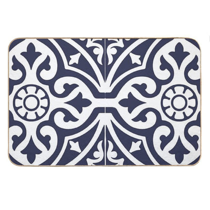 Hamptons Blue And White Moroccan Talavera Tile Bath Mat