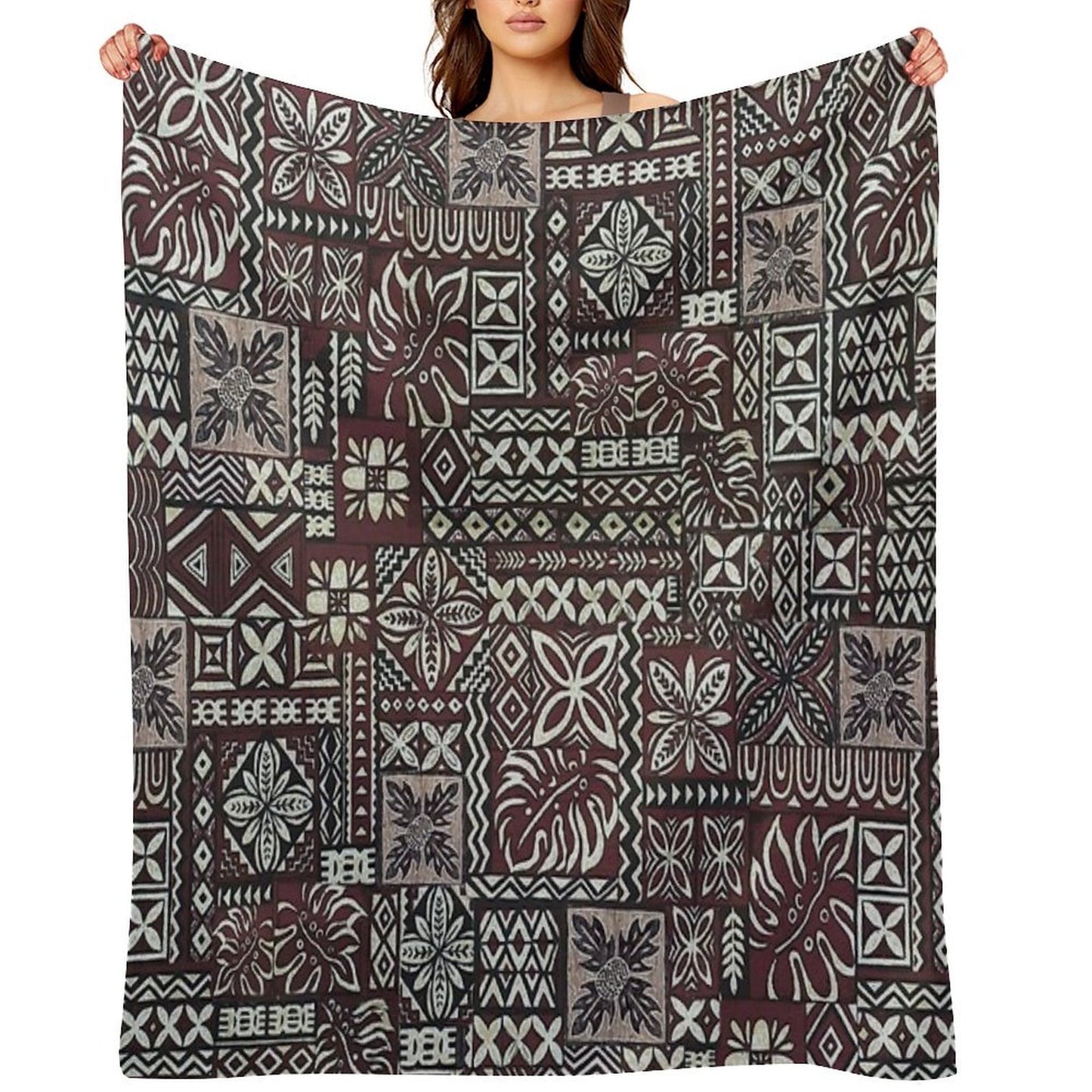 Hawaiian Ulu Tapa Throw Blanket