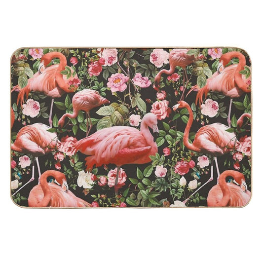 Floral And Flamingo Pattern Durable Bath Mat
