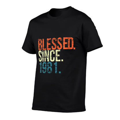 Womens Blessed Since 1981 40th Birthday Gifts Vintage  Heathered Texture T-Shirt