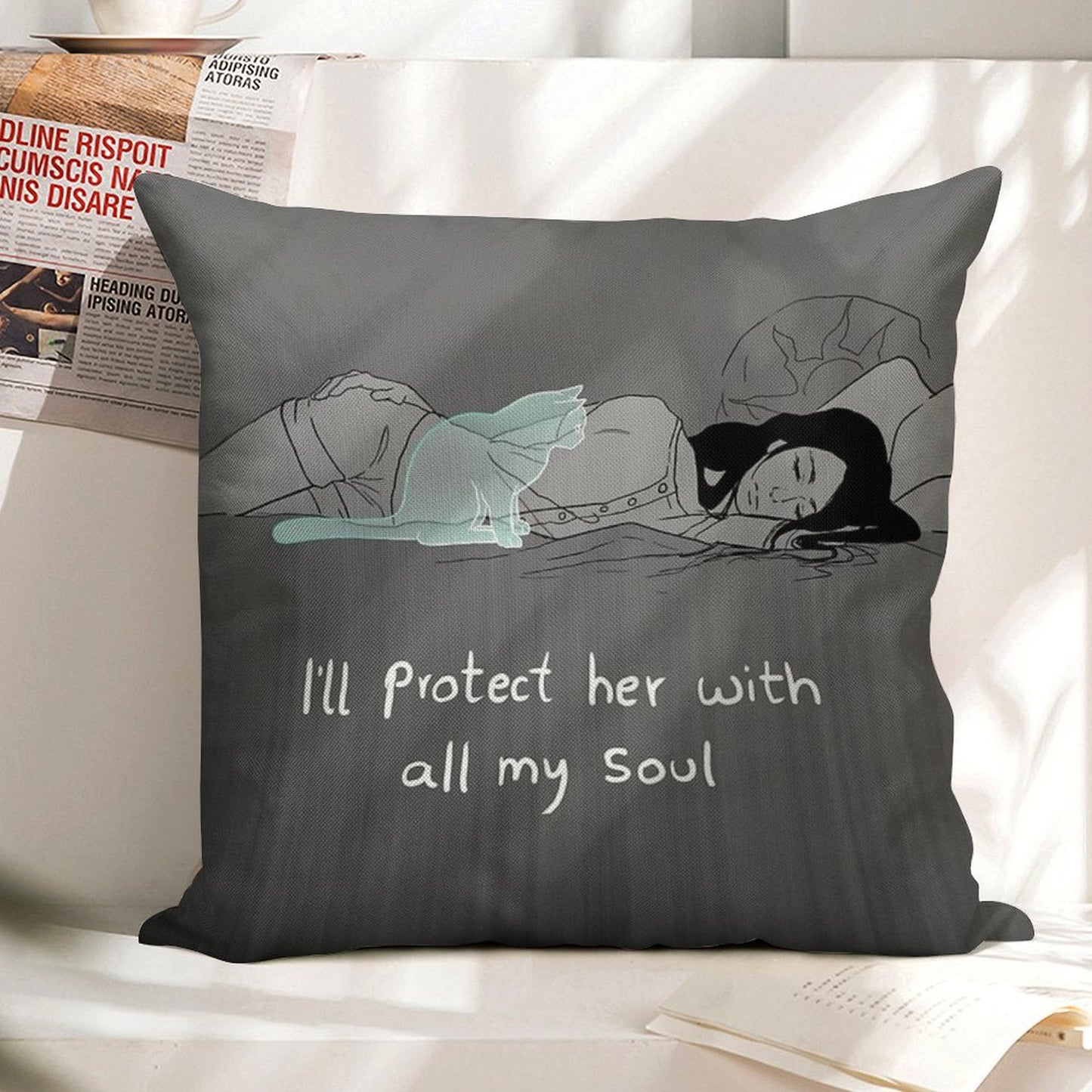 Guardian Soul Linen Throw Pillow Cover