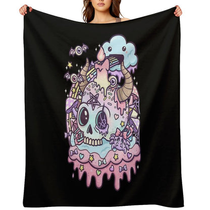 Pastel Goth Skull Kawaii Throw Blanket