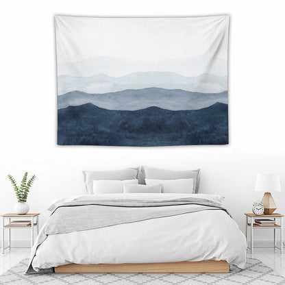 Mountains Ombre  Indigo Abstract Watercolor Tapestry