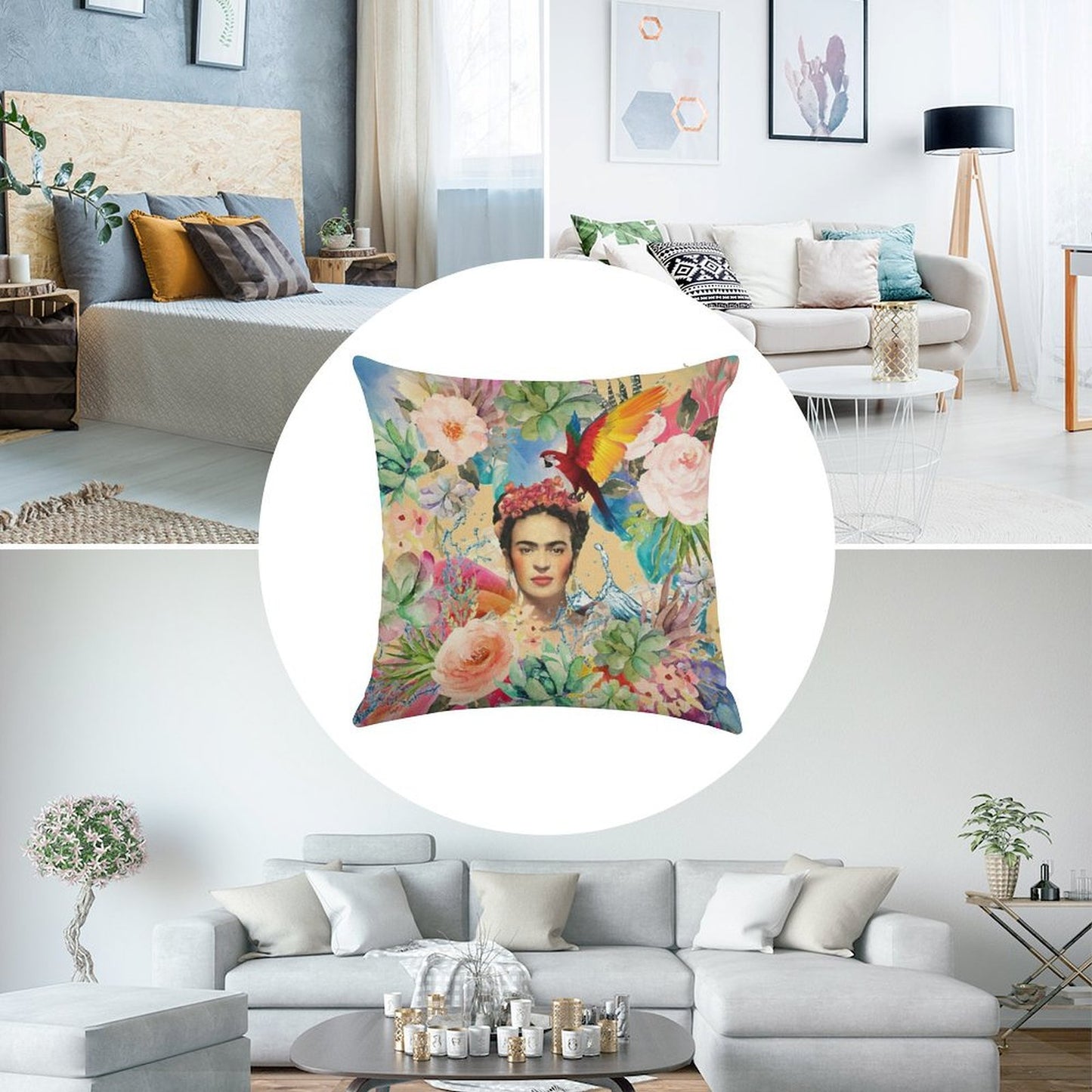 Frida Kahlo Linen Throw Pillow Cover