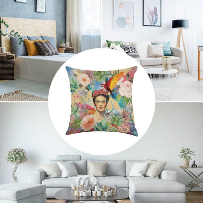 Frida Kahlo Linen Throw Pillow Cover