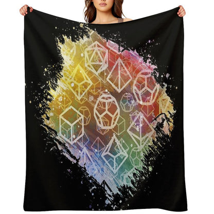 D20 Dice Watercolor Rainbow Throw Blanket