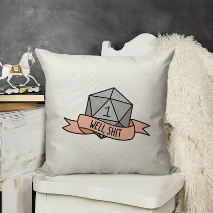 D20 - Well, Shit Linen Throw Pillow Cover