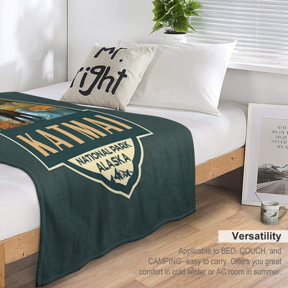 Katmai National Park Illustration Retro Badge Throw Blanket