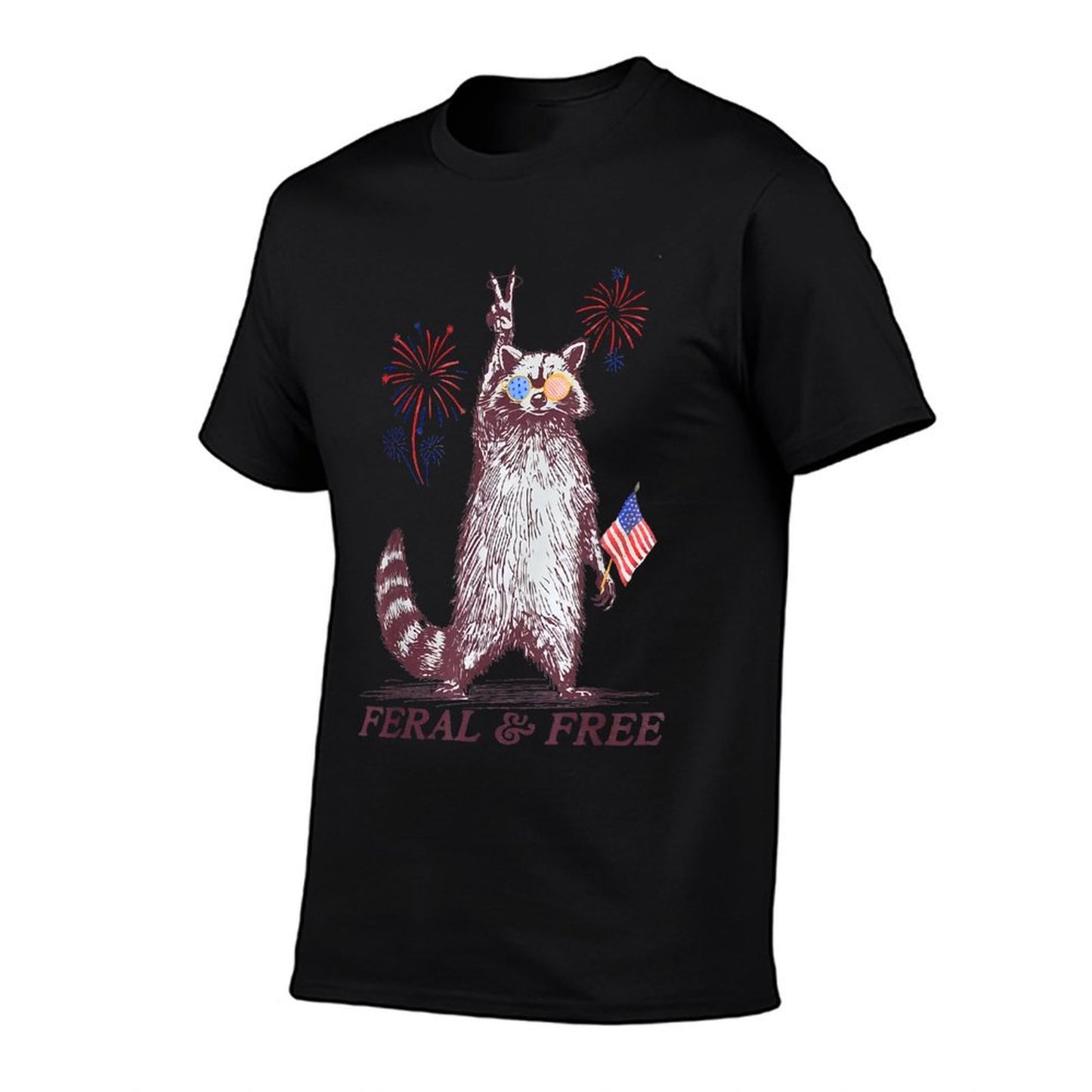 Feral & Free Funny Patriotic Racoon Feral And Free 4th July  Eco-friendly Material T-Shirt