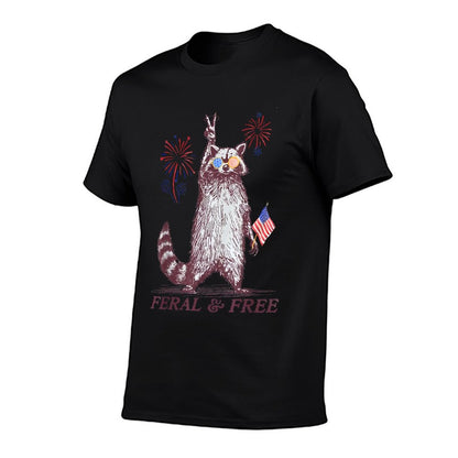 Feral & Free Funny Patriotic Racoon Feral And Free 4th July  Eco-friendly Material T-Shirt