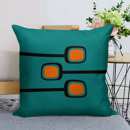 Retro Branches Black And Orange on Teal Mid Century Modern Print Linen Throw Pillow Cover