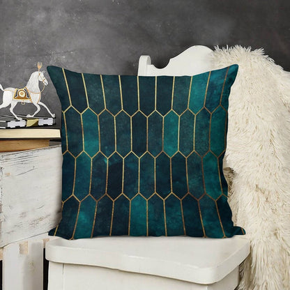 Deep Teal And Blue Gold  Pattern Linen Throw Pillow Cover