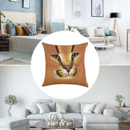 Big Floppa Face Linen Throw Pillow Cover