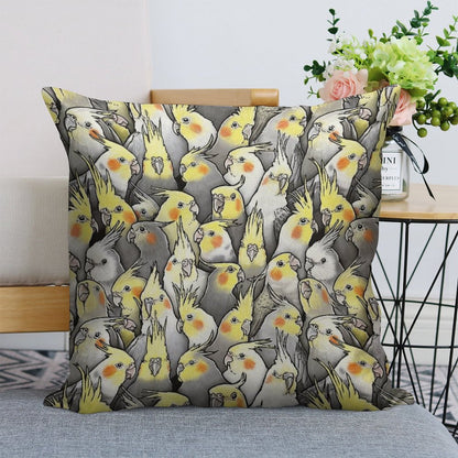Cockatiels Galore Linen Throw Pillow Cover