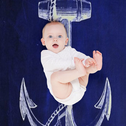 Preppy Rustic Beach Sailor Fashion Navy Blue Anchor Nautical Throw Blanket