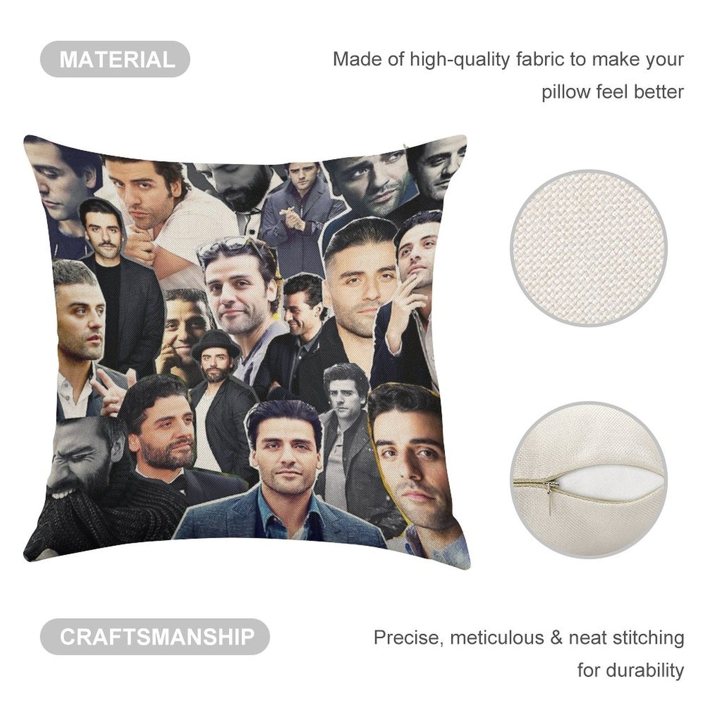 Oscar Isaac Collage Linen Throw Pillow Cover
