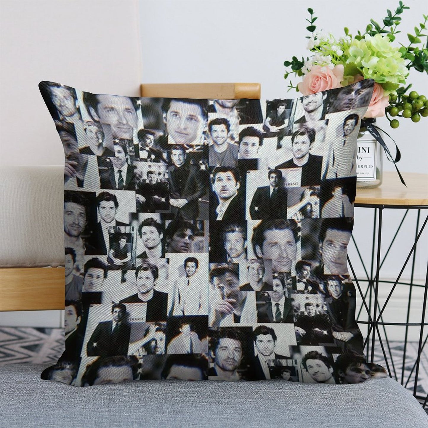 Patrick Dempsey Collage Linen Throw Pillow Cover