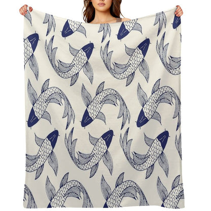 Japanese Koi Fish Pattern Throw Blanket