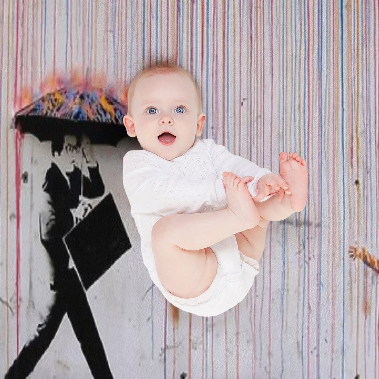 Banksy Umbrella Rainbow Happy Girl Throw Blanket