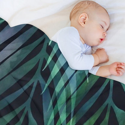 Dark Green Palms Leaves Pattern Throw Blanket