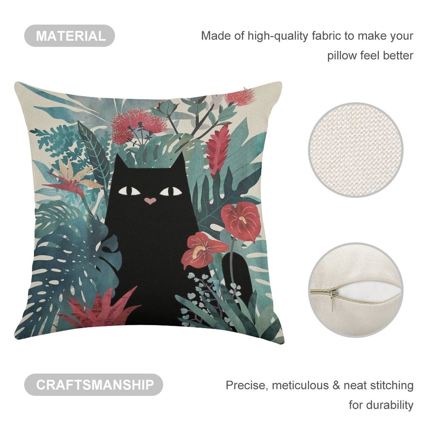 Popoki Linen Throw Pillow Cover