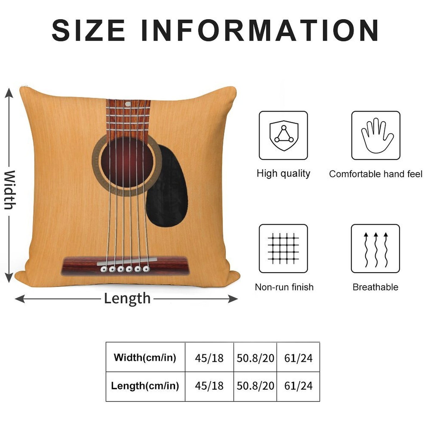 Acoustic Guitar Soft Washable Throw Pillow