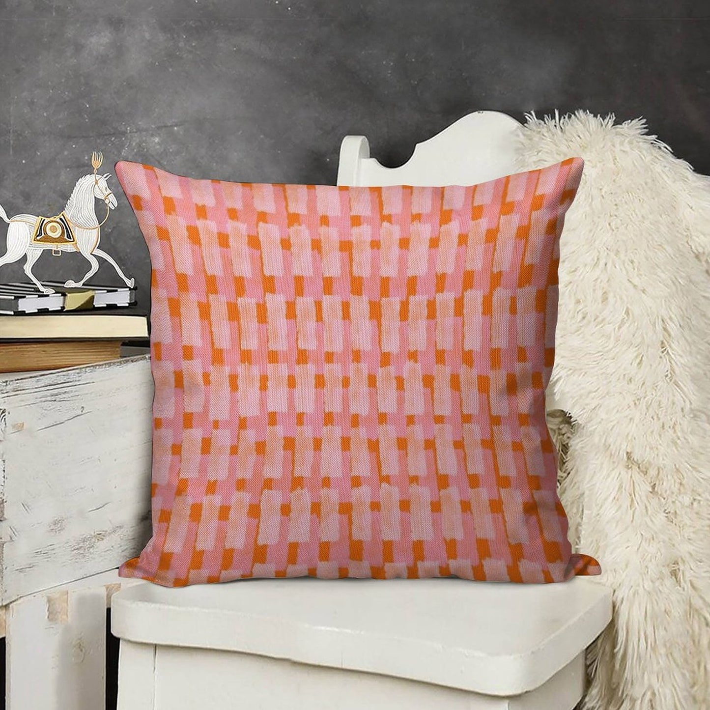 Pink And Orange, Brush Strokes, Geometric Linen Throw Pillow Cover