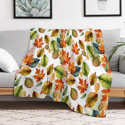 Watercolor Pattern, Autumn Leaves,Nature Inspired Throw Blanket