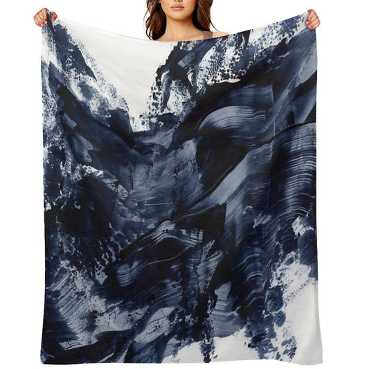 Dark Navy Gray Acrylic Abstract Painting Throw Blanket