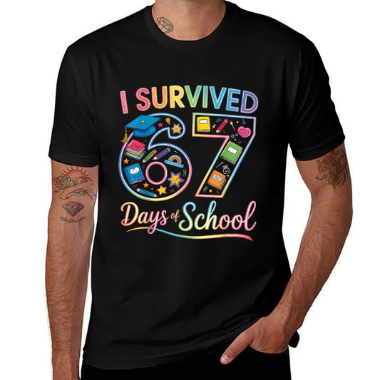 I Survived 67 Days of School Funny Teacher Student Rainbow  Quick-drying T-Shirt