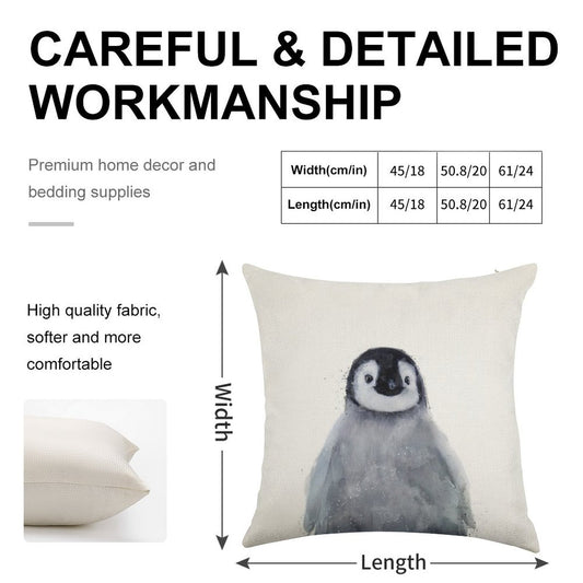 Little Penguin Linen Throw Pillow Cover