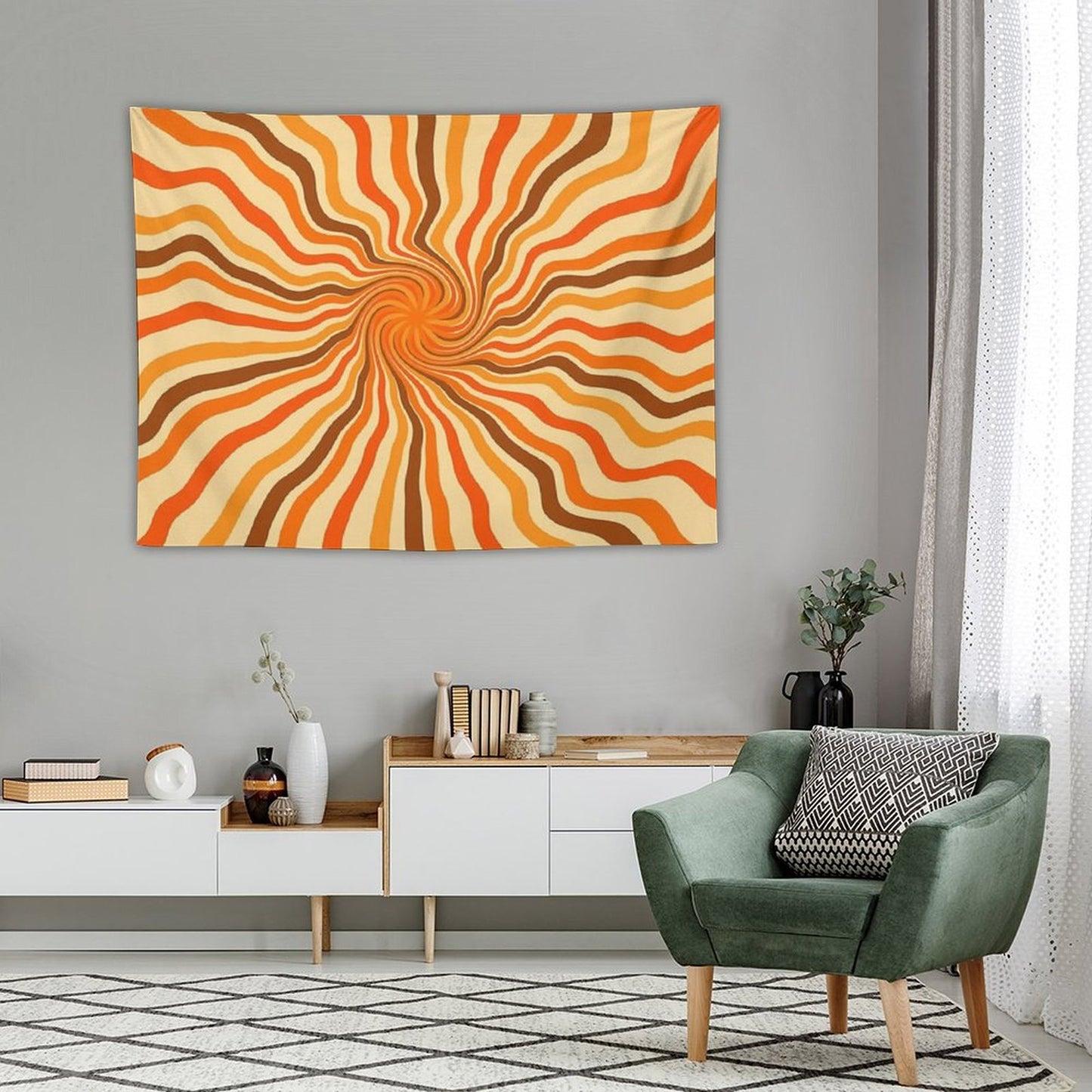 Retro 70s Hippies Swirl Twist  Old School Colors Tapestry